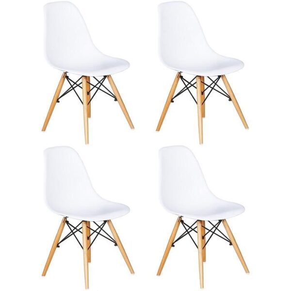 Set mit 4 weißen Stühlen im skandinavischen Design