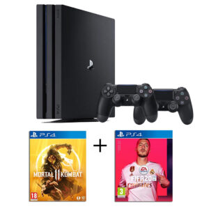 PS4 Pro 1 TB Schwarz + 2 Controller + 2 Spiele: Mortal Kombat 11 + FIFA 20