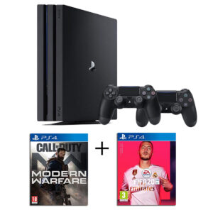 PS4 Pro 1 TB Schwarz + 2 Controller + 2 Spiele: CALL OF DUTY Modern Warfare + FIFA 20